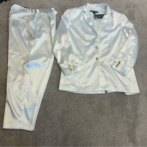 French connection white satin effect blazer ankle dress pant suit set 12 NWT 🔥